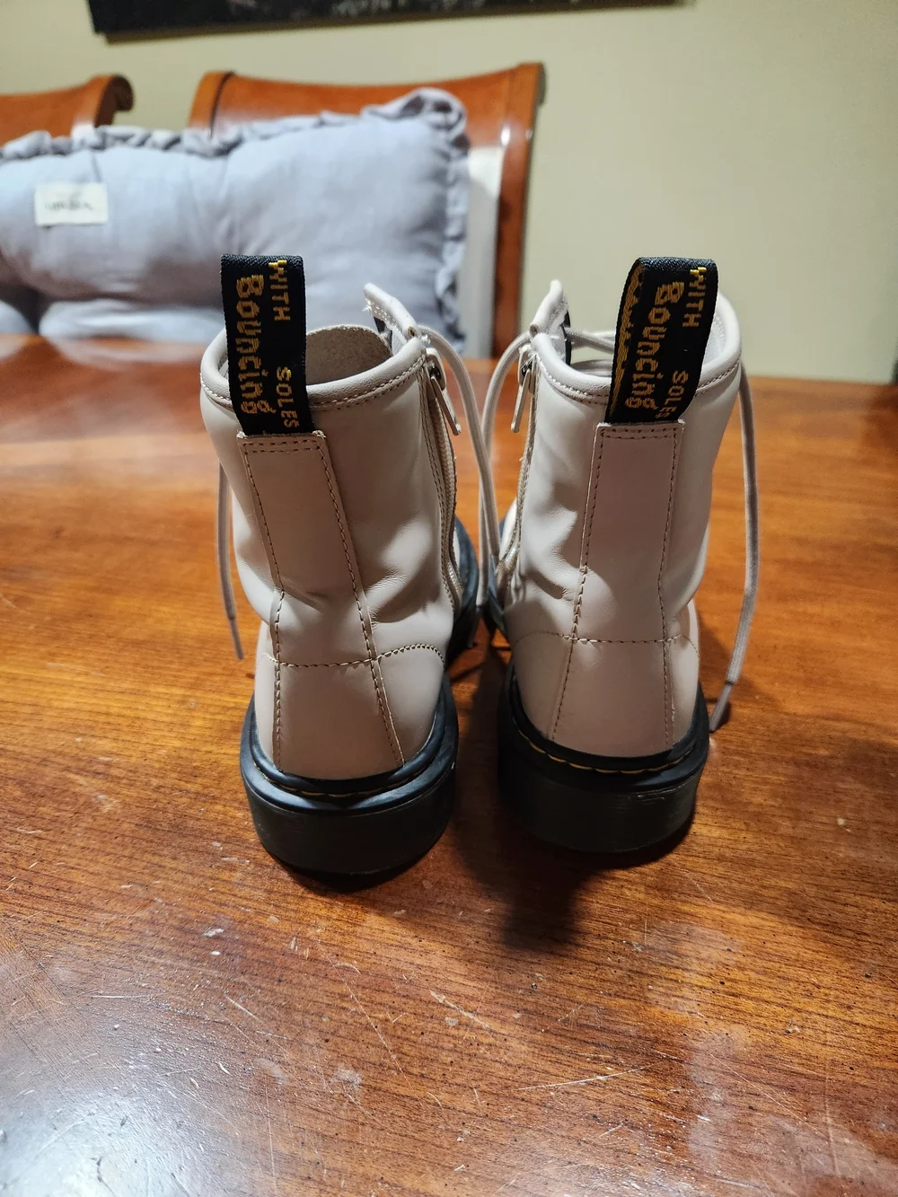 Dr. Martens  Lace-Up Combat Boots in Light Beige Size 3 Youth